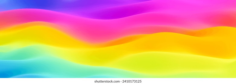 Colorful summer vibes background with soft liquid rainbow waves. Bright summer banner trendy design. Abstract gradient waves background for summer sale, music fest or beach party. Vector illustration