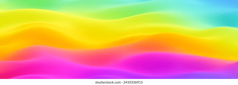 Colorful summer vibes background with soft liquid rainbow waves. Bright summer banner trendy design. Abstract gradient waves background for summer sale, music fest or beach party. Vector illustration