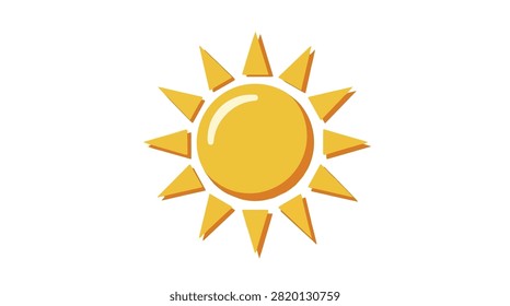 Colorful sun icon with radiating rays in yellow for weather symbols or outdoor visuals used in nature and environmental contexts