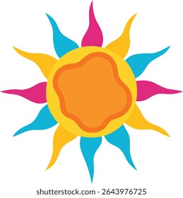 colorful sun kids doodle style vector art on white.