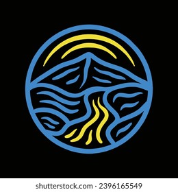 Colorful Sun Mountain Logo Vector Design illustration Emblem
