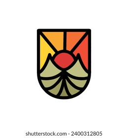 Colorful Sun Mountain Logo Vector Design illustration Emblem