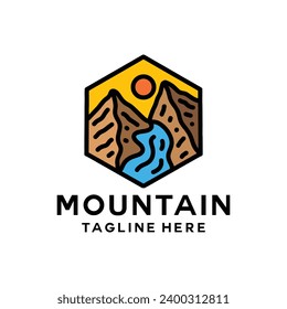 Colorful Sun Mountain Logo Vector Design illustration Emblem