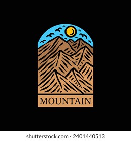 Colorful Sun Mountain Logo Vector Design illustration Emblem