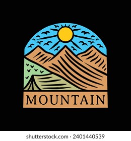 Colorful Sun Mountain Logo Vector Design illustration Emblem