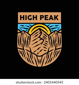 Colorful Sun Mountain Logo Vector Design illustration Emblem