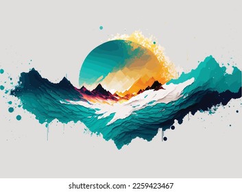 colorful sun and mountains t-shirt stylish and clothing printable trendy tshirt design. print