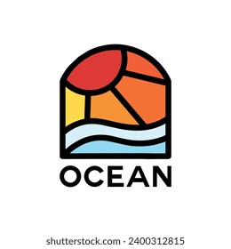 Colorful Sun Ocean Logo Vector Design illustration Emblem