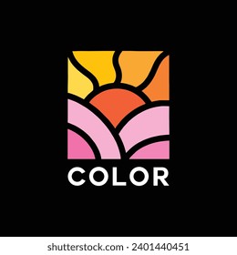 Colorful Sun Ocean Logo Vector Design illustration Emblem