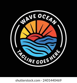 Colorful Sun Ocean Logo Vector Design illustration Emblem