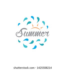 colorful sun shine and splash water with summer typography logo icon vector template