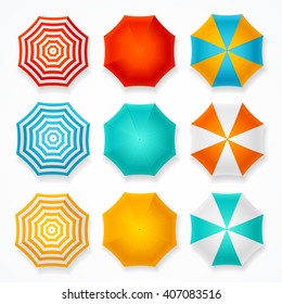 Colorful Sun Umbrella Set. Top View. Vector illustration