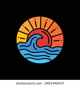 Ilustración del diseño del vector con logotipo de onda solar colorida Emblema