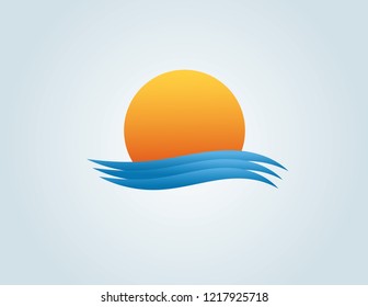 Colorful sun with the waves of sea logo for business organization vector illustration