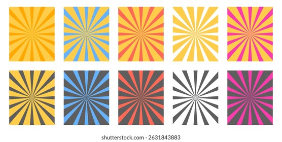 Colorful Sunburst Background Set – Retro Radiant Rays Design Collection.