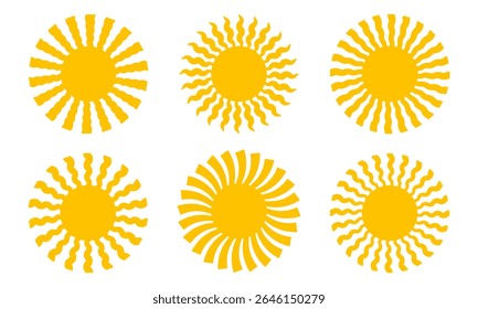 Colorful sunburst designs in various styles depict playful summer vibes in a cheerful and creative display
