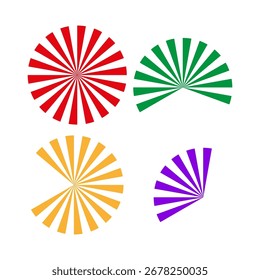 Colorful sunburst elements. Abstract radial forms. Geometric fan Vector. Bright design illustration. EPS 10.