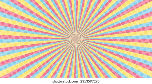 Farbiges Sonnenburstmuster, abstrakter Hintergrund mit Halftone. Ray. Radial. mehrfarbig. Vektorgrafik