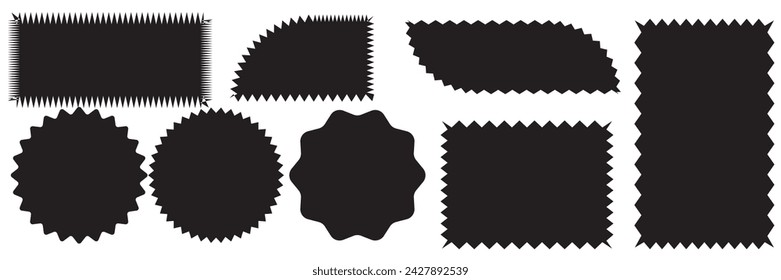  Colorful sunburst stickers, starburst badges set. Red labels, blue stickers, green color, purple and yellow price tags. Vector illustration isolated on white background