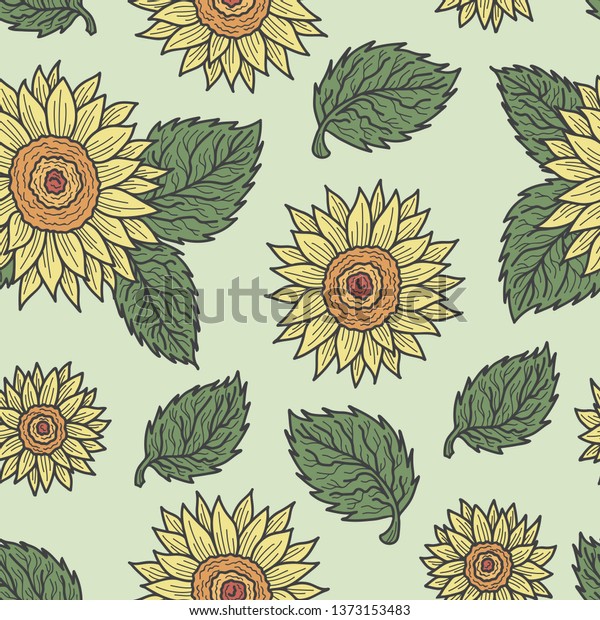 Colorful Sunflower Background Hand Drawing Style Stock Vector