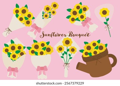 Colorful Sunflower Bouquet Illustrations .