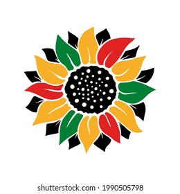 Colorful sunflower with color of flag juneteenth freedom day isolated on white background. Vector flat illustration. Design for banner, poster, greeting card, flyer