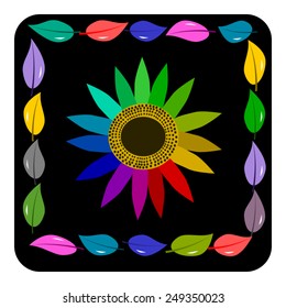 Colorful Sunflower and leaves, Icon Vector
