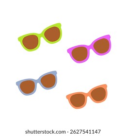 Colorful sunglasses in cartoon style. Hand-drawn summer eyewear isolated on white background.