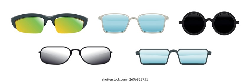 Colorful Sunglasses of Different Shape with Frame Vector Set
