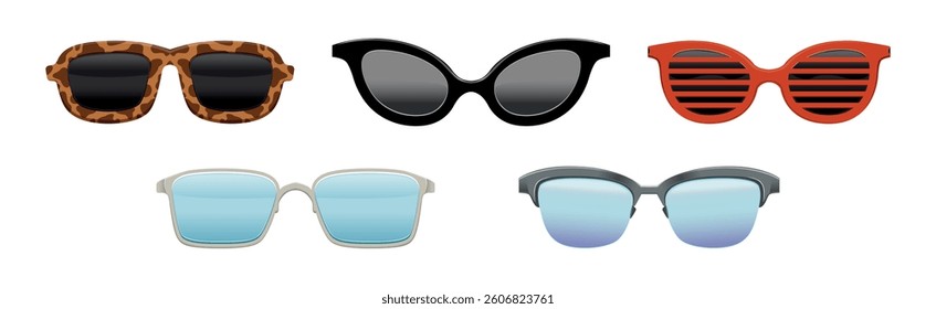 Colorful Sunglasses of Different Shape with Frame Vector Set