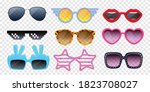Colorful sunglasses of different shape realistic set isolated on transparent background vector illustration