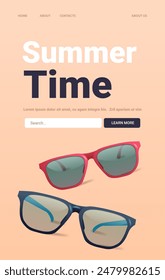 Colorful sunglasses on peach background summer theme modern design stylish eyewear