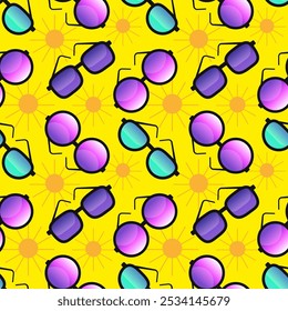 Colorful sunglasses seamless pattern on bright background. Flat cartoon style vector illustration.