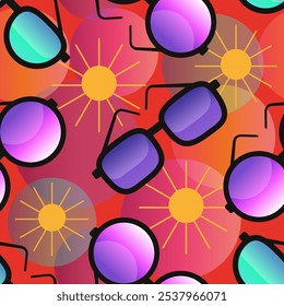 Colorful sunglasses seamless pattern on bright background. Flat cartoon style vector illustration.