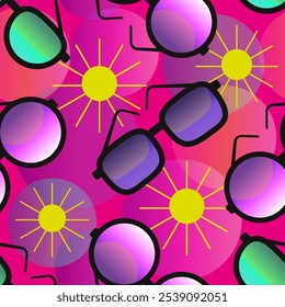 Colorful sunglasses seamless pattern on bright background. Flat cartoon style vector illustration.