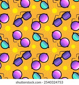 Colorful sunglasses seamless pattern on bright background. Flat cartoon style vector illustration.