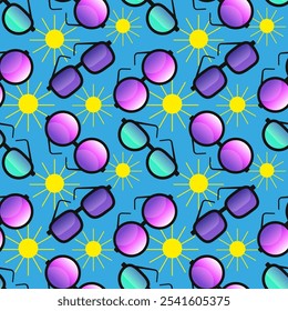 Colorful sunglasses seamless pattern on bright background. Flat cartoon style vector illustration.
