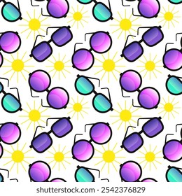 Colorful sunglasses seamless pattern on white background. Flat cartoon style vector illustration.