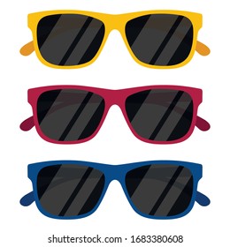 Colorful sunglasses set icons isolated on white background. Vector illustration