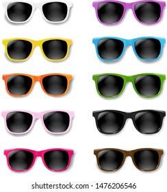 Colorful Sunglasses set Isolated Background With Gradient Mesh, Vector Illustration