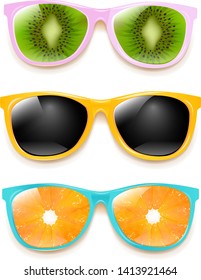 Colorful Sunglasses Set Isolated White Background With Gradient Mesh, Vector Illustration