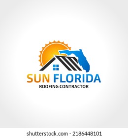 Colorful sunny house logo vector with home roof and bright sun