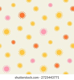 Colorful suns on the light background. Seamless pattern in light colors