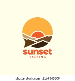 colorful sunset with bubble talk logo design vector graphic symbol icon illustration creative idea