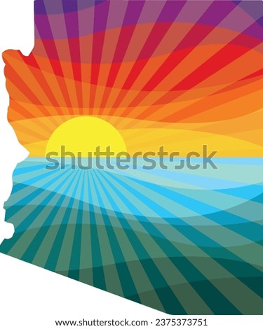 Colorful Sunset Outline of Arizona Vector Graphic Illustration Icon