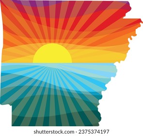 Colorful Sunset Outline of Arkansas Vector Graphic Illustration Icon