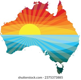 Colorful Sunset Outline of Australia Vector Graphic Illustration Icon