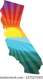 Colorful Sunset Outline of California Vector Graphic Illustration Icon