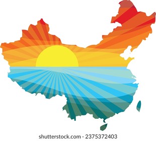 Colorful Sunset Outline of China Vector Graphic Illustration Icon