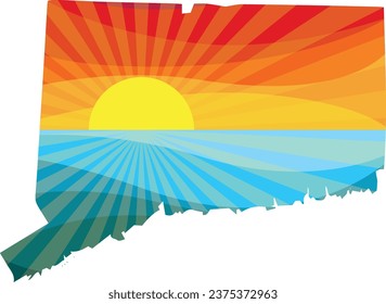 Colorful Sunset Outline of Connecticut Vector Graphic Illustration Icon